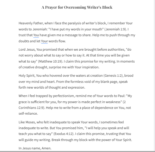 Christian writer prayer against writer's block
